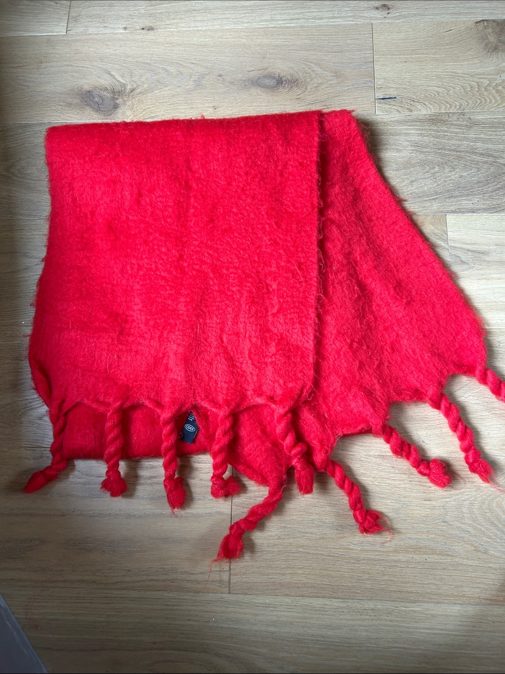 Bright Red Chunky Knotted Fringe Scarf